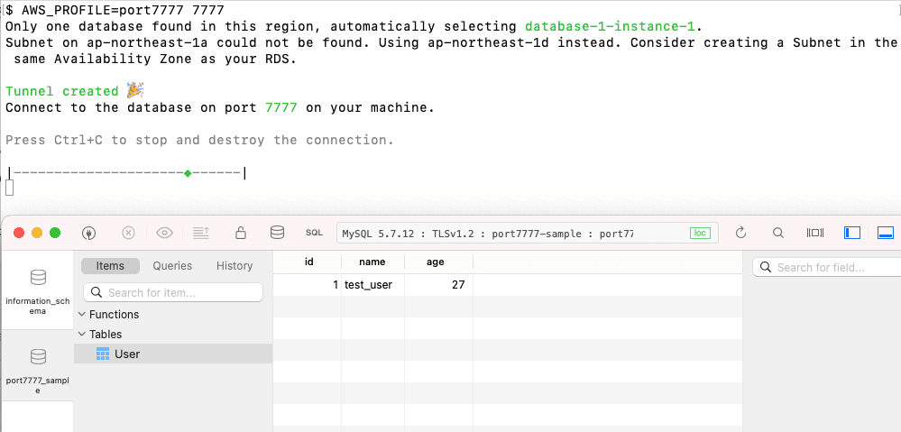 port7777を利用して、TablePlusとRDSを繋ぐ