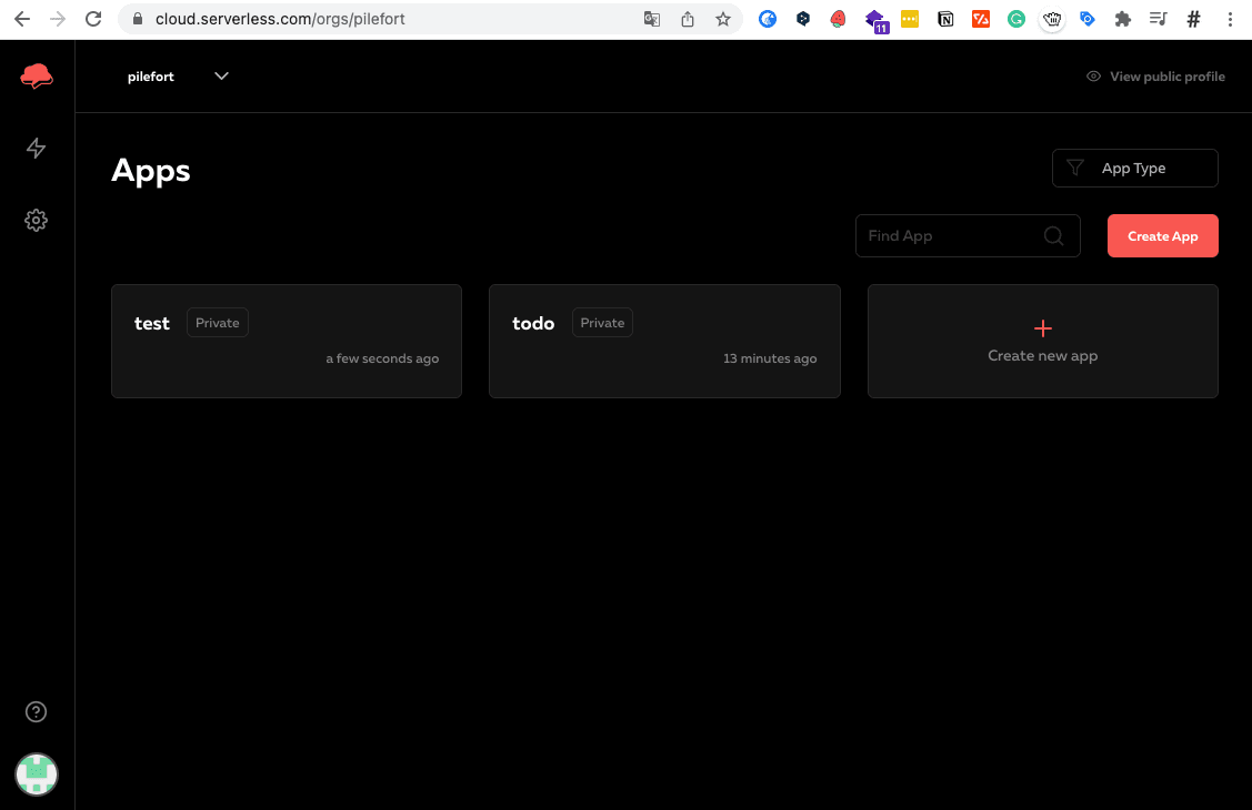 Serverless Cloudのダッシュボード