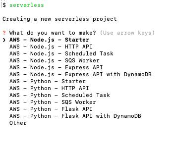 serverlessコマンドでインタラクティブに設定可能