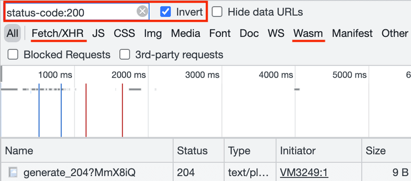 Networkタブのフィルタリング