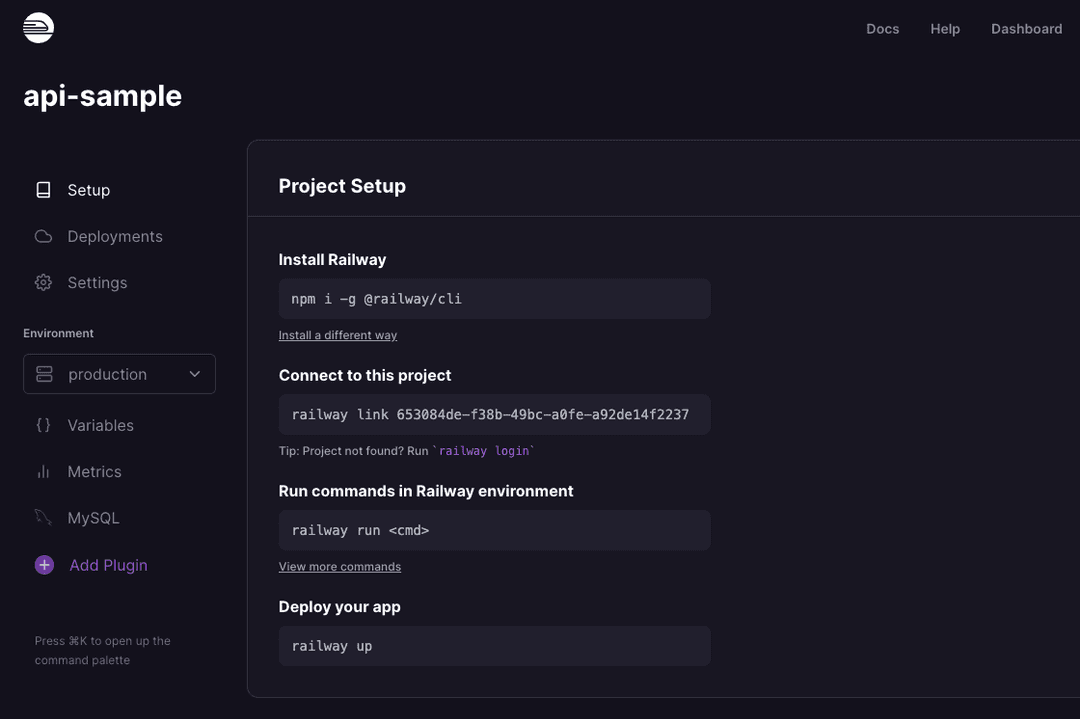 Railwayのアプリのダッシュボード